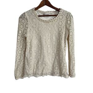 Lily J London Floral Lace Overlay Pullover Long Sleeve Blouse Cream Size Small